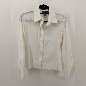 DKNY Women’s Size 8 Long Sleeve Solid White Career Button Down Shirt